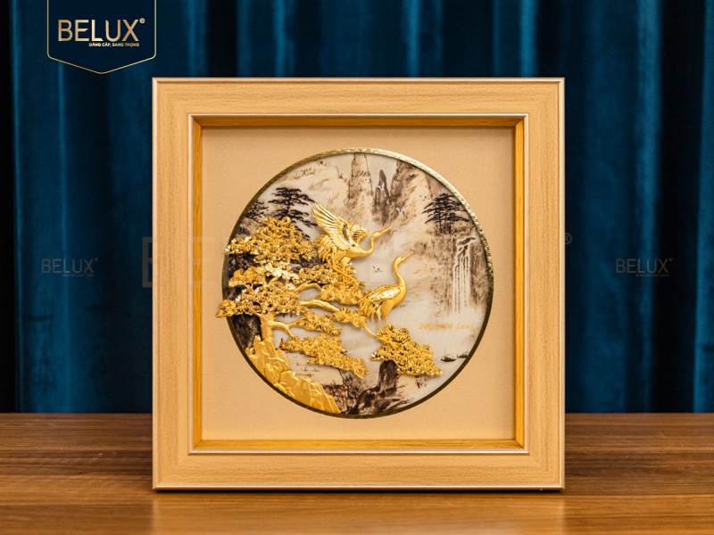 Tranh Tùng Hạc Dát Vàng 24k- 28x28cm